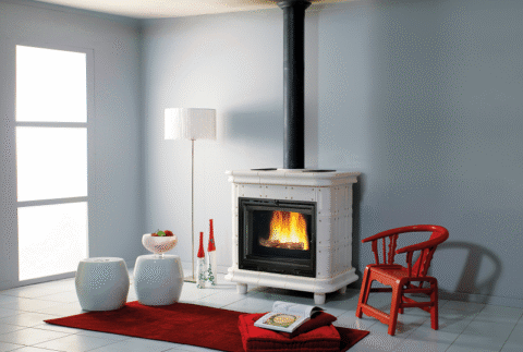 Poêle à bois Godin 10kW Le Constance 3 630153 décor blanc céramique monochrome